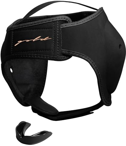 Casco para jiu-jitsu, lucha y artes marciales mixtas de Gold BJJ con protección para los oídos,correa para la barbilla reforzada con velcro y protector bucal - Talla única