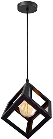 iDEGU Suspension Luminaire Moderne Lustre Forme Cube Lampe de Plafon de Style Géométrique en Métal E27 Plafonnier pour Chambre Salon Restaurant - 16CM, Noir