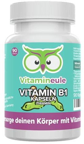 Vitamin B1 Kapseln - hochdosiert 200 mg Thiamin - bioaktiv & vegan - Produktion in Deutschland - ohne Zusatzstoffe & laborgeprüft - Für Erwachsene & Kinder - B1 Kapseln statt Tropfen - Vitamineule®