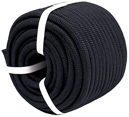 YUZENET Braided Polyester Arborist Rope (3/8 inch X 100 feet) High Strength Bull Rope for Tree Work Truck Securing Camping Swing, Black