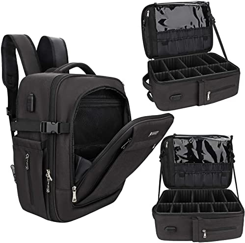 Relavel Kosmetiktasche Portable Reise Make Up Tasche, Large Professionelle Makeup Organizer Reisezug-Koffer Aufbewahrungstasche, mit verstellbarem Riemen und Trennwänden