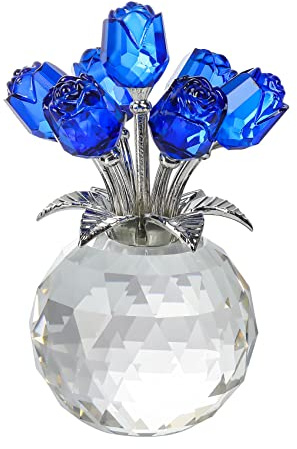 Bouquet de roses bleues en cristal pour elle pour anniversaire de mariage, cadeaux romantiques pour femme pour la Saint-Valentin, Noël, décoration florale en verre à collectionner pour la maison