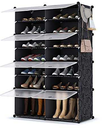 HOMIDEC Meuble Chaussure, 7 Niveaux Rangement Chaussure 28 Paires Etagere Chaussure avec Porte, Armoire a Chaussures pour Entrée Salon Chambre, Noir