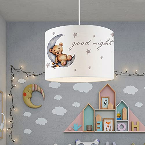 lux.pro Suspension Stylée pour Enfant Luminaire Intérieur Lampe à Suspendre Chambre d'Enfant Motif Nounours E27 Plastique Tissu Hauteur 70 cm Blanc