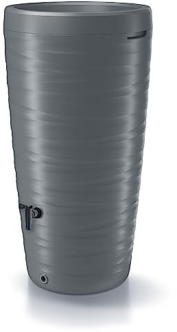 Réservoir pour eau de pluie Maze 240L | Ø59,3 x 114 cm | 2 points d'attache | inclus insert pour fleurs, robinet et système de collecte d'eau | réservoir de jardin | Couleur gris design moderne