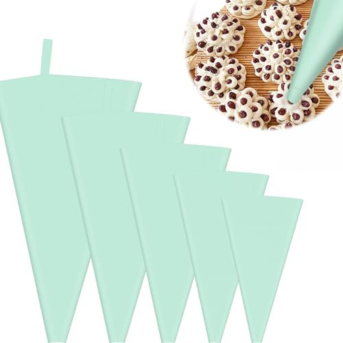 WJUAN 5 Stück Spritzbeutel Silikon Bruchsicher, 5 Größen Hellgrün Silikon Spritzbeutel, Sicher und Geruchlos, Spritzbeutel Geeignet Kuchendekorateure, Professionelle Bäcker, Brotliebhaber