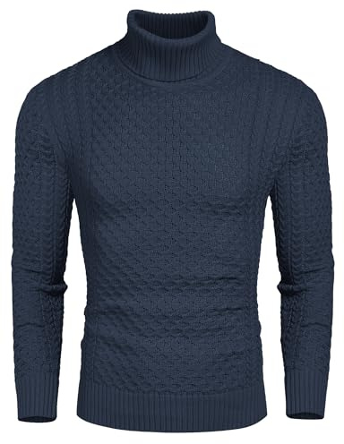 COOFANDY Jersey Hombre Cuello Alto Sueter Manga Larga | Jersey de punto de cuello alto, jersey trenzado, manga larga, corte ajustado, cuello alto, cuello de tortuga, negocios