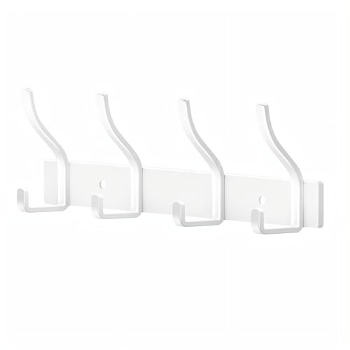 MEIJO Appendiabiti da Parete, Attaccapanni da Muro Attaccapanni da Parete Appendi Accappatoio Bagno Ingresso Cameretta Cucina (Bianco, 4 Ganci)
