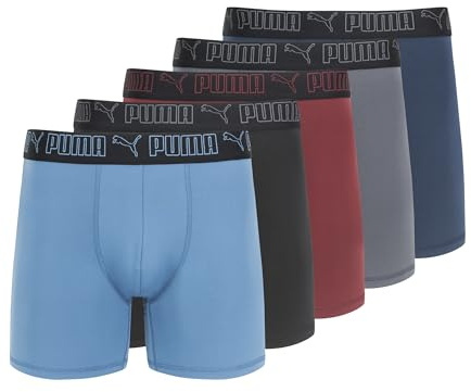 PUMA Men's 5 Pack Performance Boxer Briefs, Navy/Pink, Medium