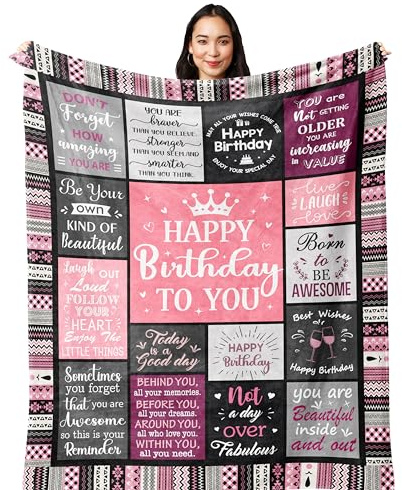 Birthday Throw Blanket for Women 200x150CM - Unique Gift Ideas for Her, Friend, Mom, Sister, Grandma, Wife - Happy Decorations