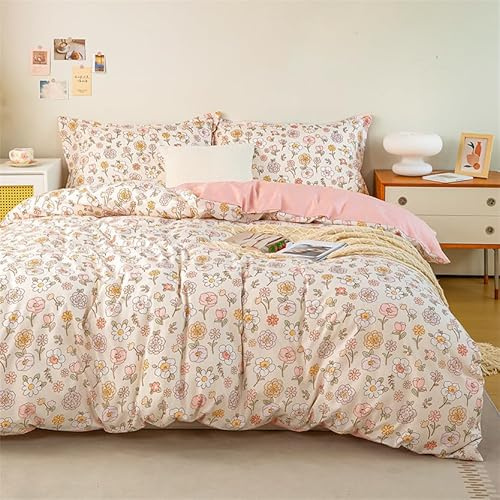Koudi Set di biancheria da letto rosa per ragazze 155x220, biancheria da letto per bambini in microfibra con motivo floreale, reversibile, con federa per cuscino da 80x80 cm