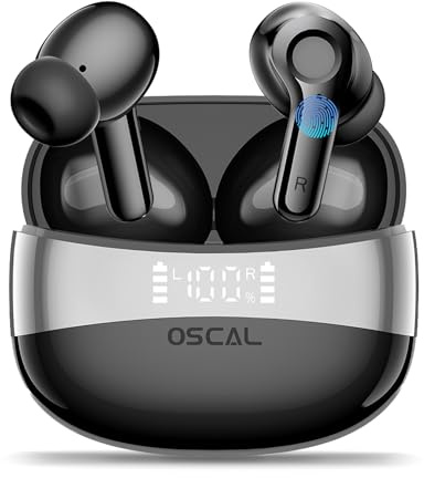 OSCAL Écouteurs Bluetooth sans Fil avec Réduction de Bruit ANC, 40H Autonomie - Écouteurs Intra-Auriculaires Sport IPX7, Bluetooth 5.4, Charge Rapide USB-C, Micro Anti-Bruit, pour Android/iOS