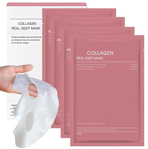 4 st Bio Collagen Mask, Collagen ansiktsmask, djup återfuktning | Collagen äkta djup mask, förbättrad elasticitet minskar fina linjer och rynkor, alkoholfri, lämplig för alla hudtyper