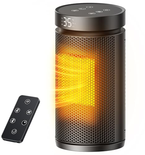 Mowend Electric Heater, 1500W PTC Electric Heater with ECO Mode, Upgrade Remote Portable Fan Heaters, 3 Modes(with Cool Air Fan), 12H Timer,Overheat & Tip Over Protection, Fast Heating in 3s, Black