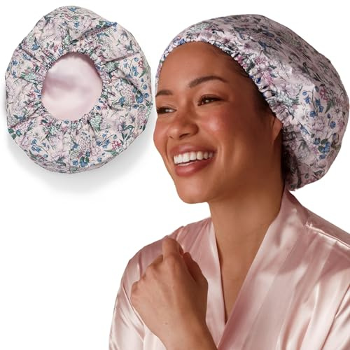 Bridgerton x Kitsch Flexi Satin Shower Caps for Women Reusable Waterproof Large Wide Shower Cap for Women Men Adjustable Stylish Hair Cap