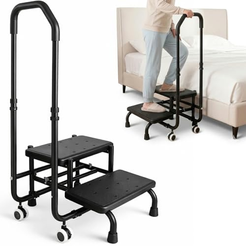Taburete con asa, escalón de bañera con asa, 5 alturas de 95 cm a 105 cm, capacidad de carga hasta 300 libras, para cama, cocina, caravana, bañera