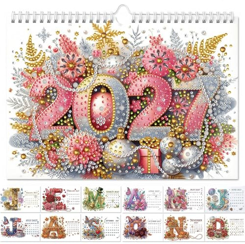 CXINLky 2027 Diamond Painting Calendar DIY Diamond Painting Wall Calendar DIY Craft Kit Handmade for Wall Decoration, 17 x 25 cm - 05 - Month of 2027