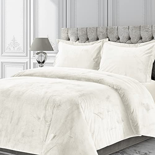 Tribeca Living VENICEDUVET Venice Velvet Oversized Solid Duvet Set, King, Ivory
