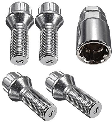 Locking Wheel Nuts/Bolts complete set of 4 + key M12X1.5 Clio, Dauphine, Espace, Estafette, Express, Extra, Fuego, Laguna, Mascott, Master, Megane, Messenger, Rodeo, Safrane, Sport Spider, Trafic