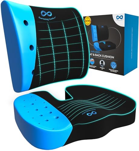 Everlasting Comfort Sitzkissen & Rückenkissen Set – Memory-Schaum mit Gel-Infusion – Ergonomisches Stützkissen für Bürostuhl, Auto & Gaming – rutschfest, atmungsaktiv & waschbar