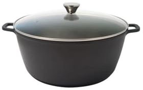 Baumalu, Mijoteuse Haute 36 cm en Fonte d'Aluminium Noir, Intérieur Anti-Adhérent Whitford Xylan Plus, Couvercle en Verre avec Bouton Inox, Compatible Tous Feux y compris Induction