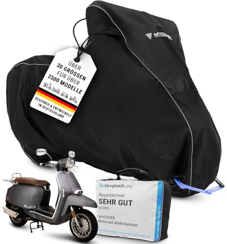 MYCOVER telo copriscooter fatto a mano - copertura per ciclomotore e moto, resistente all’inverno, impermeabile, antistrappo e robusta, per esterni - Grande M