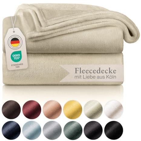 Blumtal Kuscheldecke flauschig - Oeko-TEX zertifizierte Fleecedecke 130x150 cm - Wohndecke 130x150 cm - Wohn- & Kuscheldecke Beige - Fleecedecke Beige/Microfaser Decke - Kuscheldecke Beige 130x150 cm