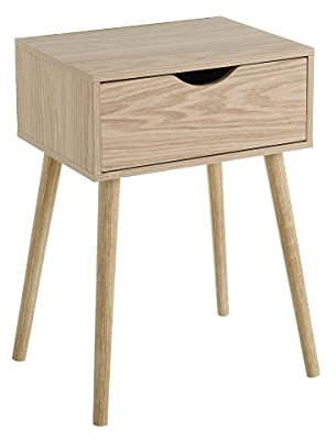 LOLAhome Mesita de Noche de 1 cajón Beige de Madera MDF de 40x30x57 cm