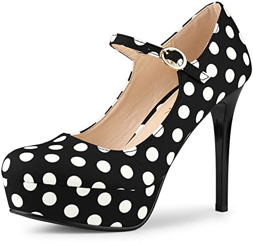 Allegra K Women's Polka Dots Platform Stiletto Heel Pumps Black 5.5 UK/Label Size 7.5 US