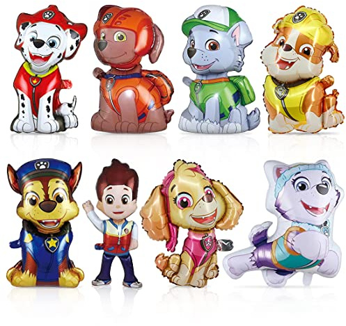 Siphus Hund Patrol Luftballons, Folienballon Paw Dog, Ballons Geburtstag, 8 Stück Helium Ballons, XXL Figuren Foil Balloons, Kindergeburtstag Deko für Jungen, Mädchen
