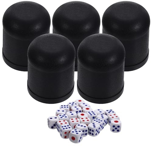 Zerodeko Dice Cup Dice Set - 5 Black Plastic Cups with 25 for Family Games Parties and Indoor Entertainment