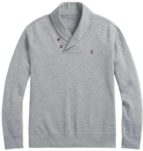 POLO RALPH LAUREN Men's Shawl Neck Estate Long Sleeve Rib Sweater, Steel Heather, XL