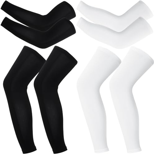 Loppdece 2 pares de mangas de brazo con protección solar UV, 2 pares de rodilleras, rodilleras de compresión, calentadores de brazos para ciclismo, deportes al aire libre, baloncesto, Negro+Blanco S