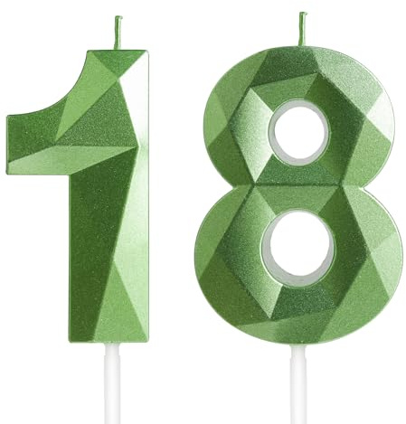 Yiran 18th Birthday Candles, Green Number 18 Candle for Cake, Happy Birthday Candles, Green Cake Topper Decorations for Birthday Party Baby Shower Wedding Anniversary