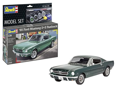 Revell Kit de construcción 1965 Ford Mustang 2+2 Fastback | Diseño clásico | carrocería detallada, motor e interior auténtico, incluye pegamento y cepillo