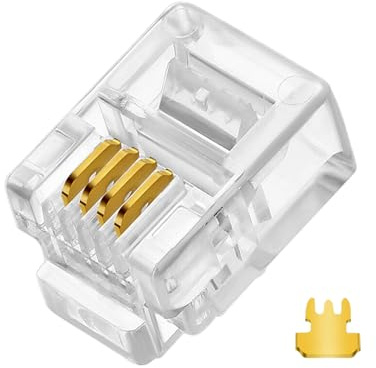 EZYUMM 20PCS RJ11 connectors, 6P4C Telephone Connector Modular Plugs(with 3-pronged Contacts) for Solid or Stranded Phone Line Cord Conductors
