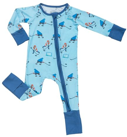 LollyBanks Baby Pajamas for Boys, 2-Way Zipper Baby Romper, 95% Viscose Made from Bamboo and 5% Spandex Sleepers for Newborn (Ice Hockey Print)