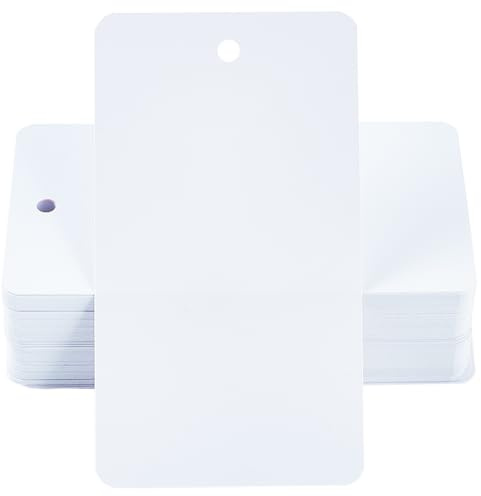 SOFPLATE 100 Pieza de Etiquetas de Envío Blancas En Blanco Etiquetas de Plástico Impermeables Rectangulares 5 x 9cm Etiquetas de Identificación de Nombre para Colgar Etiquetas con Ojal Etiquetas para
