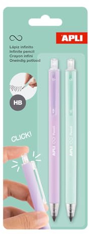 APLI 20065 - Pack de 2 Lápices Infinito gris HB retráctiles con cuerpos de color Lila y Verde