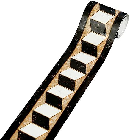 Haiki Borde de papel tapiz extraíble con patrón 3D, pegatinas para zócalo para cocina, baño, borde de pared impermeable