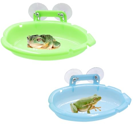 BingegePet Tree Frog Terrarium Accessories, 2 Pack Plastic Bathtub with Suction Cups, Tank Habitat Accessories for African Dwarf Frog, Toad, Tree Frogs