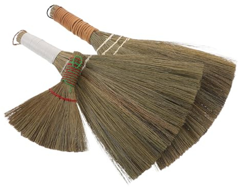 HIAKDOFT Set 3 Scope Intrecciate in Paglia Naturale, Scopa Morbida a Mano per Pavimenti in Legno, Spazzatrice Piccola Portatile per Pulizia Interni ed Esterni, per Tavoli, Patio e