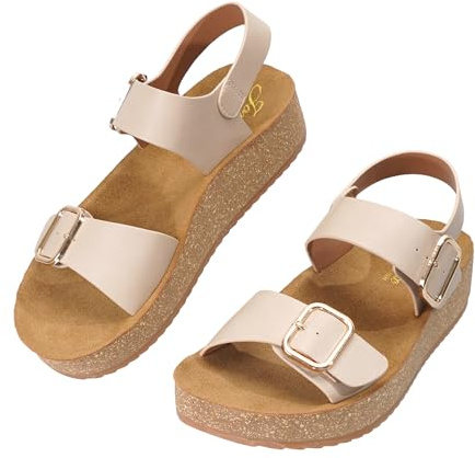 JOMIX Sandales Femme Compensées avec Double Boucle Semelle en Liège Chaussures d'été à Talon épais Confortables