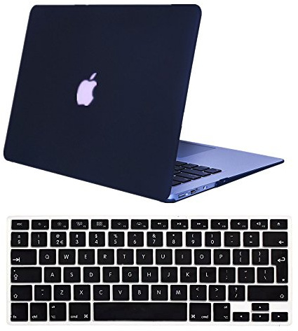 Se7enline Compatible with Macbook Air 13 Case Frosted Soft-Touch Hard Shell Case Cover for Macbook Air 13 inch (Model: A1466 and A1369) with Black Silicone Keyboard Cover, Black
