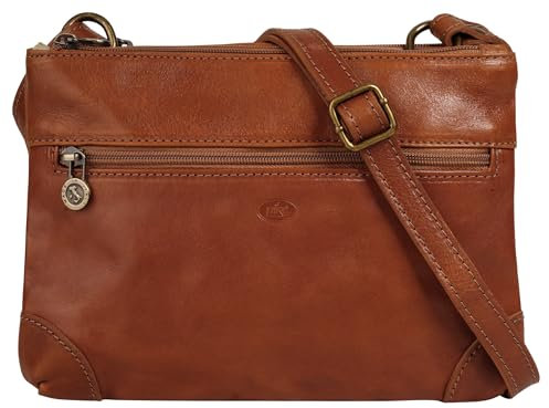 piké Umhängetasche echt Leder Damen | Made in Italy, Crossbody Bag, Schultertasche, Handtasche mit 3 Hauptfächern, Magnetverschluss, verstellbarer Gurt, Innenfächer | 019006