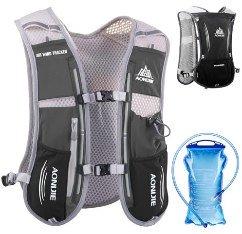 Azarxis Trinkrucksack 5L / 5.5L, Ultraleichter Laufrucksack, Trailrunning Rucksack, Hydrationspack für Laufen, Joggen, Wandern, Marathon (Schwarz (5L) - mit Trinkblase (1,5L))