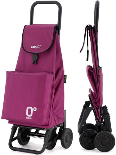 GARMOL Carro de la Compra Térmico Plegable 55 Litros |Bolsillo Térmico Interior de 11 Litros | Carro de la Compra 4 Ruedas Gran Capacidad | Carrito Compra Plegable Color Granate