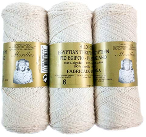 ▷ 100% Egyptisk merceriserad Pearl Cotton Zepelines Pack för DIY och handstickning virkade eller stickade arbeten med elegant finish. (3 st Perlé N8, Rå)