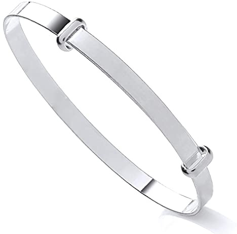 Old English Jewellers 925 Sterling Silver Plain Expanding Baby Bangle Christening Gift - New Born Toddler Boys & Girls Silver Bangle Birthday