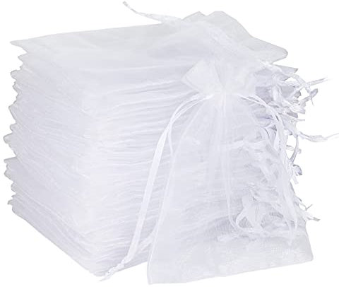 YFZYT 100 Stück Weiß Organzasäckchen, 20 x 30 cm, Lavendelsäckchen, Säckchen zum befüllen mit Satin-Kordelzug, Verpackungstüten Für Hochzeitsgeschenke, Partys und Weihnachten